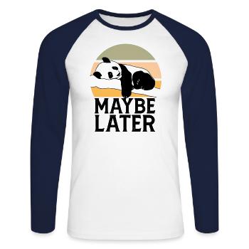 Sarcastic Lazy Maybe Later Panda Face - Unisex Long Sleeve Baseball T-Shirt - white/navy - Front - Nik (191cm)