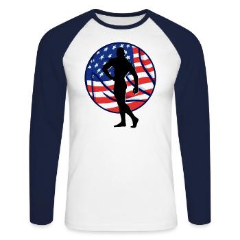 Musculation Classique Vintage Haltérophilie Rétro - T-shirt baseball manches longues Homme - blanc/marine - Devant - Nik (191cm)