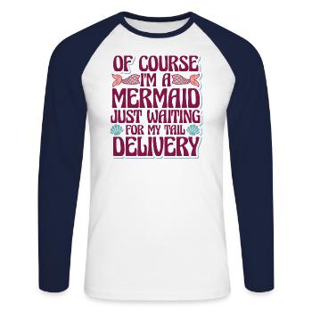 Sirène attendant ma queue - T-shirt baseball manches longues Homme - blanc/marine - Devant - Nik (191cm)