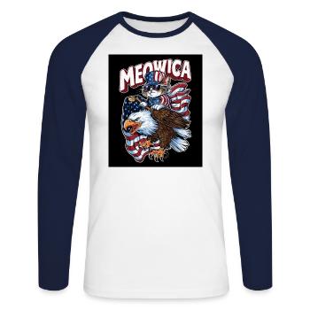 Chat patriotique chevauchant un pygargue à tête blanche Meowica 4 - T-shirt baseball manches longues Homme - blanc/marine - Devant - Nik (191cm)