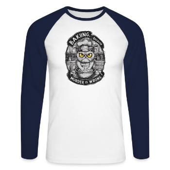 Chat de cuisson avec attitude Chef drôle - T-shirt baseball manches longues Homme - blanc/marine - Devant - Nik (191cm)