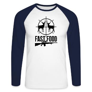 Drôle de conception de chasse Restauration rapide - T-shirt baseball manches longues Homme - blanc/marine - Devant - Nik (191cm)
