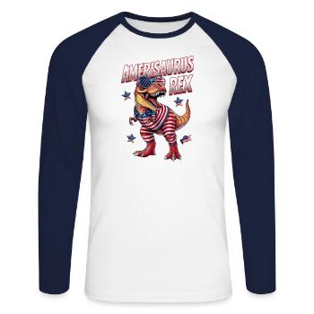 Patriotic Dinosaur Wearing Sunglasses Amerisaurus - Unisex Long Sleeve Baseball T-Shirt - white/navy - Front - Nik (191cm)