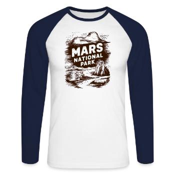 Mars National Park - Unisex Long Sleeve Baseball T-Shirt - white/navy - Front - Nik (191cm)