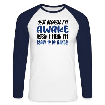 Morgenmuffel Faulenzer Humor Geschenkidee - Unisex Baseballshirt langarm - Weiß/Navy - Vorne - Nik (191cm)