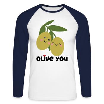 Olive You | Ich Liebe Dich | Valentinstag Herz - Unisex Baseballshirt langarm - Weiß/Navy - Vorne - Nik (191cm)