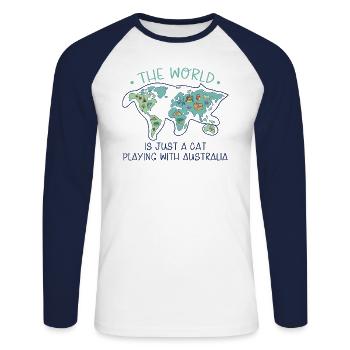 Les amoureux des chats drôles Le monde n’est qu’un chat - T-shirt baseball manches longues Homme - blanc/marine - Devant - Nik (191cm)