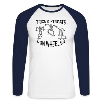 Halloween Skateboard Tricks Or Treats On Wheels - Unisex Baseballshirt langarm - Weiß/Navy - Vorne - Nik (191cm)