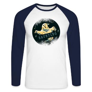 Halloween Ghost Ghost I'd Rather Be Haunting - Unisex Long Sleeve Baseball T-Shirt - white/navy - Front - Nik (191cm)