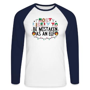 Christmas Most Likely To Be Mistaken As An Elf - Unisex Long Sleeve Baseball T-Shirt - white/navy - Front - Nik (191cm)
