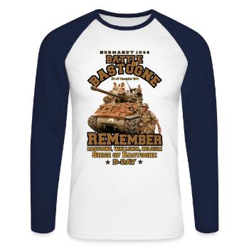 Schlacht von Bastogne - Ww2 - Landung in der Normandie - Unisex Baseballshirt langarm - Weiß/Navy - Vorne - Nik (191cm)