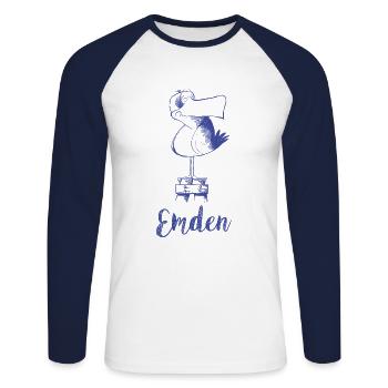 Moewe Emden - Unisex Baseballshirt langarm - Weiß/Navy - Vorne - Nik (191cm)