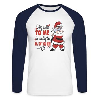 Christmas Family Humor Being Related To Me - Unisex Long Sleeve Baseball T-Shirt - white/navy - Front - Nik (191cm)