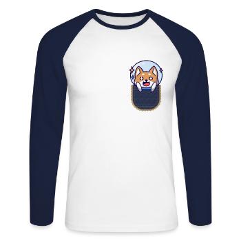 Chemise Pocket Anime Kitten Breast Bags Design - T-shirt baseball manches longues Homme - blanc/marine - Devant - Nik (191cm)