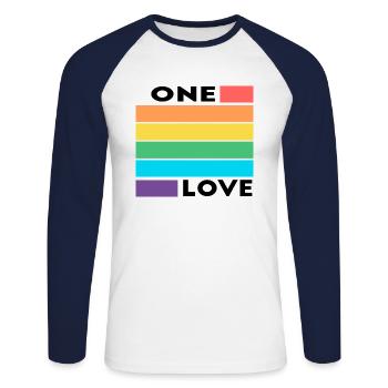 LGBTQ Un amour - T-shirt baseball manches longues Homme - blanc/marine - Devant - Nik (191cm)