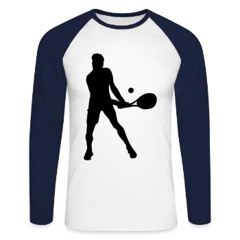Squash joueur silhouette - T-shirt baseball manches longues Homme - blanc/marine - Devant - Nik (191cm)