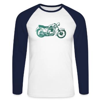 DDR Motorrad Sport AWO - Unisex Baseballshirt langarm - Weiß/Navy - Vorne - Nik (191cm)