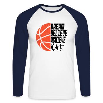 Basketball Motivation Dream Believe Achieve Dire - T-shirt baseball manches longues Homme - blanc/marine - Devant - Nik (191cm)
