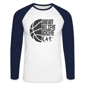 Basketball Motivation Dream Believe Achieve Dire - T-shirt baseball manches longues Homme - blanc/marine - Devant - Nik (191cm)