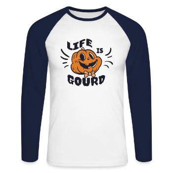 Halloween Pumpkin Life Is Gourd - Unisex Long Sleeve Baseball T-Shirt - white/navy - Front - Nik (191cm)