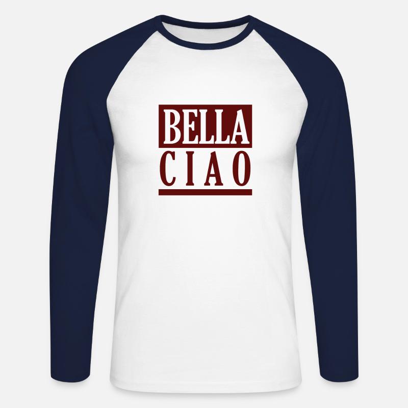 Bella Ciao Tschüss Song Lied Spanisch - Unisex Baseballshirt langarm - Weiß/Navy
