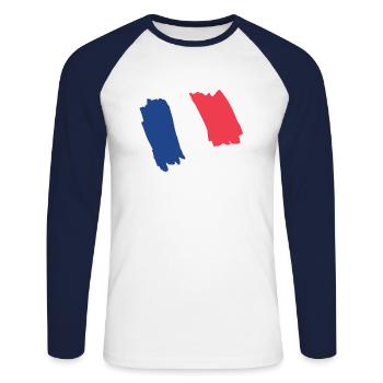 Drapeau de France dessin 2 - T-shirt baseball manches longues Homme - blanc/marine - Devant - Nik (191cm)