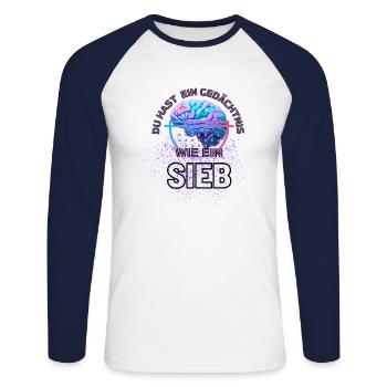 Du hast ein Gedächtnis wie ein Sieb - Unisex Baseballshirt langarm - Weiß/Navy - Vorne - Nik (191cm)