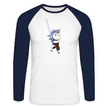 Sabre laser de la licorne spatiale - Licorne du sabre laser - T-shirt baseball manches longues Homme - blanc/marine - Devant - Nik (191cm)