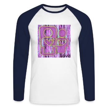 Love - Lila - One - Club_WoW - 2023 - Unisex Baseballshirt langarm - Weiß/Navy - Vorne - Nik (191cm)