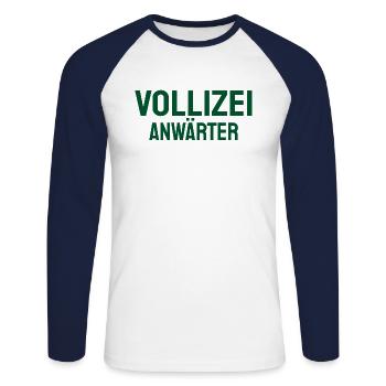 Vollizei Anwärter Party Spruch Humor Alkohol Fun - Unisex Baseballshirt langarm - Weiß/Navy - Vorne - Nik (191cm)