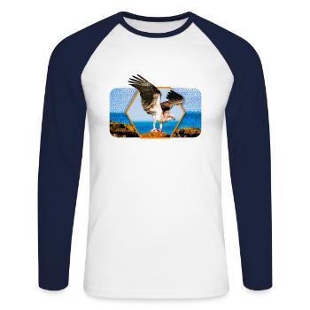 Adler mit gespreizten Flügeln und Grafik-Form - Unisex Baseballshirt langarm - Weiß/Navy - Vorne - Nik (191cm)