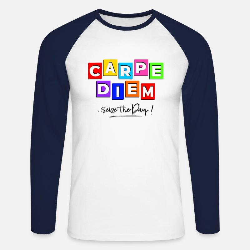 Carpediem im Comic-Stil - Unisex Baseballshirt langarm - Weiß/Navy