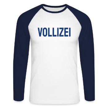 Vollizei Party Spruch Humor Alkohol Lustig Fun - Unisex Baseballshirt langarm - Weiß/Navy - Vorne - Nik (191cm)