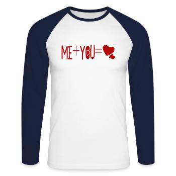 Valentine's Day Couples Gift Idea Me Plus You Heart - Unisex Long Sleeve Baseball T-Shirt - white/navy - Front - Nik (191cm)
