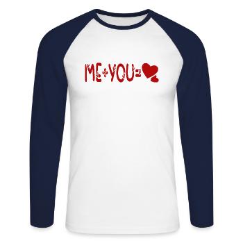 Valentine's Day Couples Gift Idea Me Plus You Heart - Unisex Long Sleeve Baseball T-Shirt - white/navy - Front - Nik (191cm)