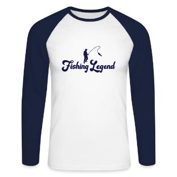 Pêcheur Hameçon à la pêche Canne à pêche Légende de la pêche - T-shirt baseball manches longues Homme - blanc/marine - Devant - Nik (191cm)