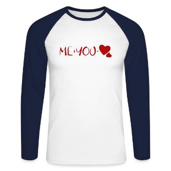 Valentine's Day Couples Gift Idea Me Plus You Heart - Unisex Long Sleeve Baseball T-Shirt - white/navy - Front - Nik (191cm)