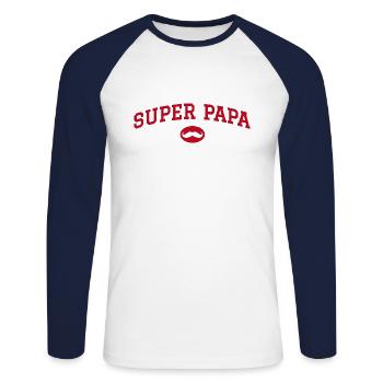 Super daddy mustache - Unisex Long Sleeve Baseball T-Shirt - white/navy - Front - Nik (191cm)
