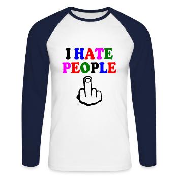 I hate people - T-shirt baseball manches longues Homme - blanc/marine - Devant - Nik (191cm)