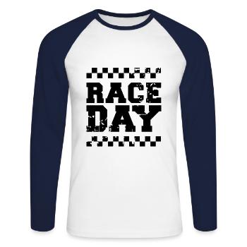 Jour de course drapeau à damier voiture de course formule icône de course - T-shirt baseball manches longues Homme - blanc/marine - Devant - Nik (191cm)