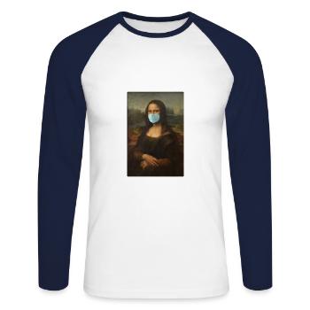 Mona Lisa Munschutz Corona Virus 2020 - T-shirt baseball manches longues Homme - blanc/marine - Devant - Nik (191cm)