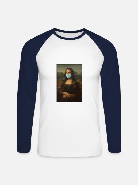 Mona Lisa Munschutz Corona Virus 2020 - Unisex Baseballshirt langarm - Weiß/Navy