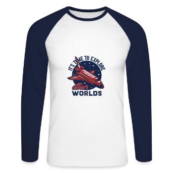 Science-fiction, Espace spatial - T-shirt baseball manches longues Homme - blanc/marine - Devant - Nik (191cm)