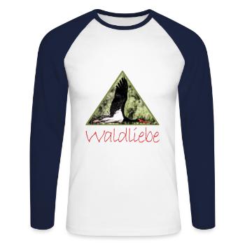 wald 8 waldliebe mit schwarzstorch - Unisex Baseballshirt langarm - Weiß/Navy - Vorne - Nik (191cm)