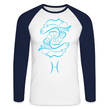 Fisch - Unisex Baseballshirt langarm - Weiß/Navy - Vorne - Nik (191cm)