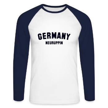 NEURUPPIN Germany - Unisex Long Sleeve Baseball T-Shirt - white/navy - Front - Nik (191cm)
