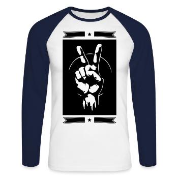 Peace Hand Sign Peace - Unisex Long Sleeve Baseball T-Shirt - white/navy - Front - Nik (191cm)