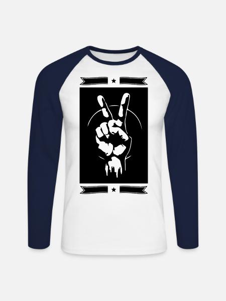 Peace Hand Sign Peace - Unisex Long Sleeve Baseball T-Shirt - white/navy