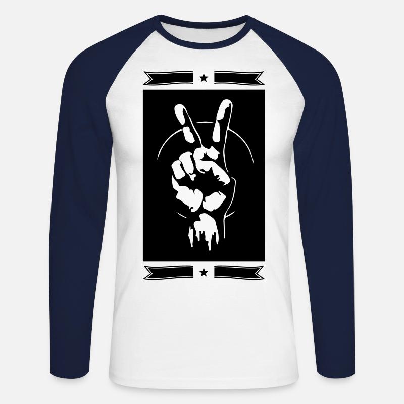 Frieden Hand Zeichen Peace - Unisex Baseballshirt langarm - Weiß/Navy