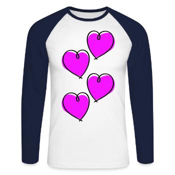Symbole de l’amour des cœurs - T-shirt baseball manches longues Homme - blanc/marine - Devant - Nik (191cm)